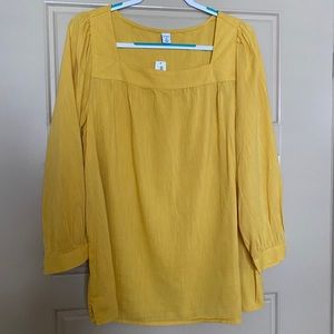 Old Navy 3/4 Slv Square Neck Top Mustard YLW XLT